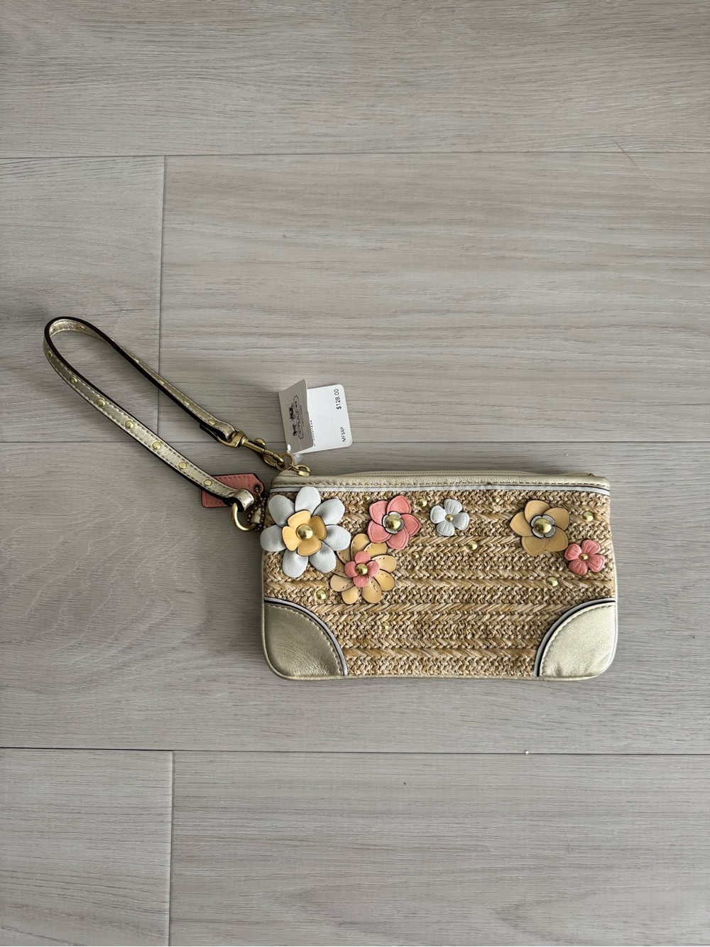 Coach Straw Floral Wristlet (BNWT)